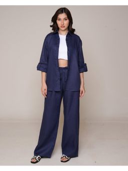 Khushboo & Pankaj - Women's Blue Linen Solid Kurta and Pant