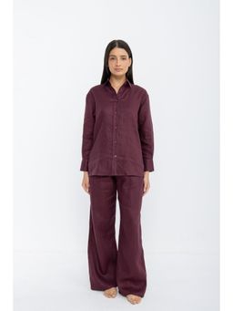 Khushboo & Pankaj - Women's Maroon Linen Solid Kurta and Pant