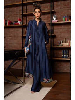 Khushboo & Pankaj - Women's Blue Silk Embroidered Kurta and Pant