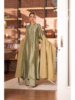 Khushboo & Pankaj - Women's Beige Cotton Solid Kurta with Pant & Dupatta