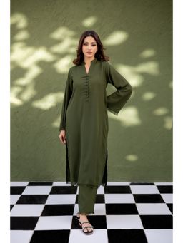 Khushboo & Pankaj - Women's Green Cotton Solid Kurta and Pant