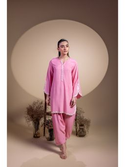 Khushboo & Pankaj - Women's Pink Cotton Solid Kurta and Pant