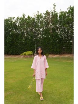 Khushboo & Pankaj - Women's Pink Cotton Solid Kurta and Pant