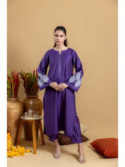 Khushboo & Pankaj - Women's Purple Cotton Solid Kurta and Pant