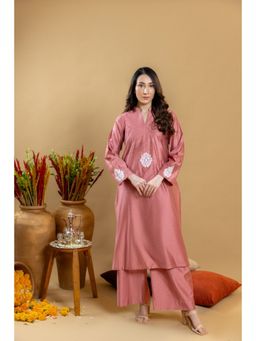 Khushboo & Pankaj - Women's Pink Cotton Solid Kurta and Pant