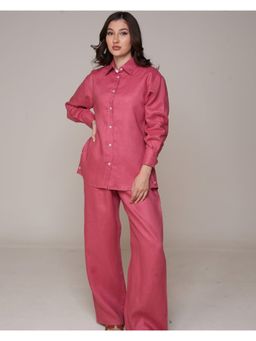 Khushboo & Pankaj - Women's Pink Linen Solid Kurta and Pant
