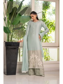 Khushboo & Pankaj - Women's Green Silk Embroidered Kurta with Pant & Dupatta