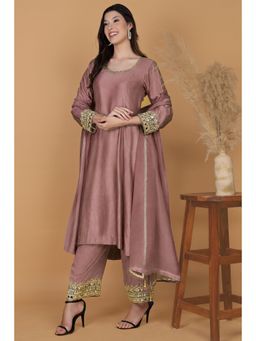 MILU MADAN - Women's Pink Crepe Embroidered Kurta with Pant & Dupatta