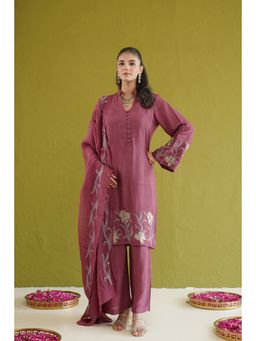 Masoomm - Women's Purple Shanton Embroidered Kurta with Pant & Dupatta