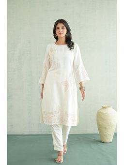 Masoomm - Women's Peach Shanton Embroidered Kurta and Pant