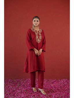 Masoomm - Women's Red Shanton Embroidered Kurta and Pant