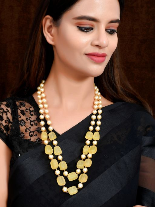 Silvermerc Designs Yellow and Gold Plated Beaded Layered Necklace