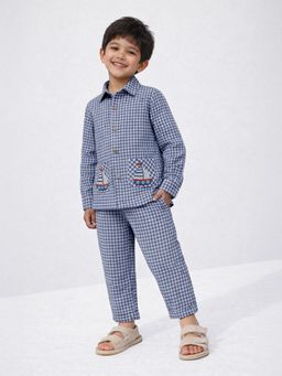 Somersault - Boys Blue Checks Cotton Shirt and Pant Co-Ord Set