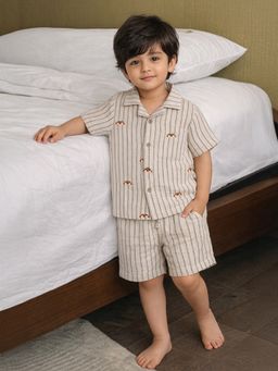 Somersault - Boys Stripe Beige Cotton Shirt and Shorts Set