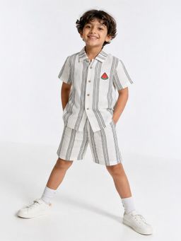 Somersault - Boys Stripe White Cotton Shirt and Shorts Set