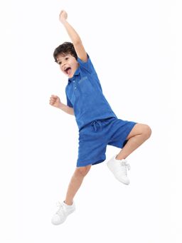 Somersault - Boys Blue Solid Cotton Shirt and Shorts Set