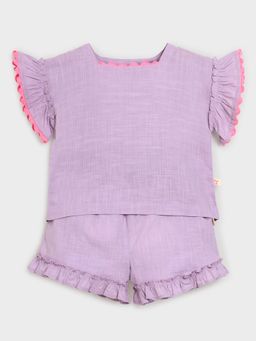 Somersault - Girls Solid Purple Cotton Top and Short Set