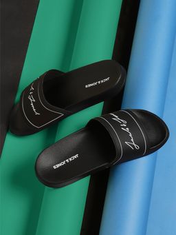 Jack & Jones - Black Cursive Logo Print Sliders