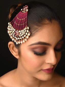 AG'S - Rose Pink Gold Plated Kundan Passa