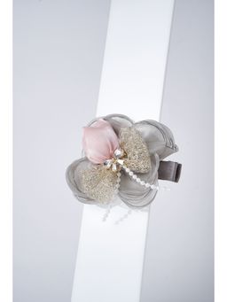 Petite and Posh - Tulip Bow Clip- grey pink