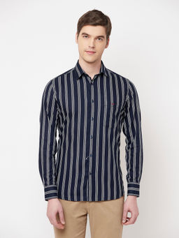 CRIMSOUNE CLUB - Men Navy Blue Striped Casual Shirt