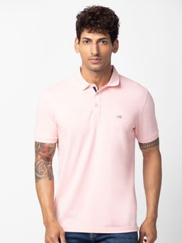 Spykar - Pink Polo Collar Half Sleeves Blended T-Shirt For Men