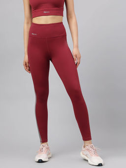 Fitkin - Women Colorblock High Waist Training Tights - Maroon