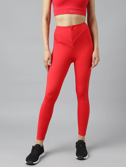 Fitkin - Women High Waist Front Zipper Training Tights - Red