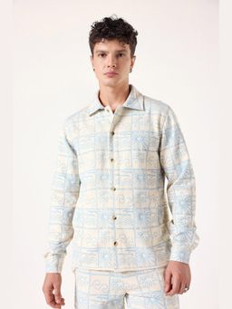 Muvazo - Beige Linen Printed Collar Neck Shirt