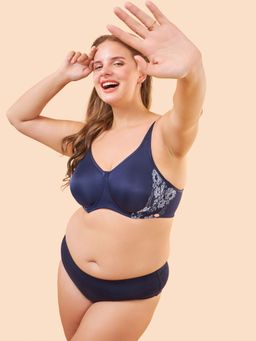 Enamor - No-Spill Side Panel Lace Trim Wired Non-Padded Full Coverage Minimizer Bra F053