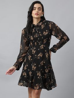 Latin Quarters - Black Floral A-Line Mini Dress