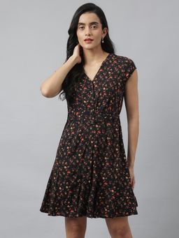 Latin Quarters - Black Floral A-Line Mini Dress