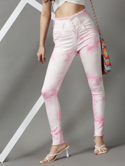 SHOWOFF - Womens Clean Look Skinny Fit Pink Denim Jeans