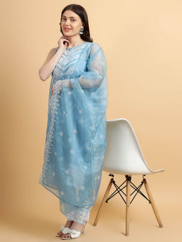 Bani Women - Womens Blue Kurta with Pant and Dupatta (Set of 3)