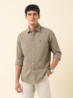 U.S. POLO ASSN. - Men Olive Solid Casual Shirt