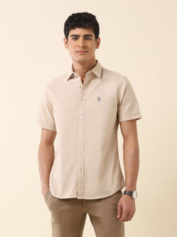 U.S. POLO ASSN. - Men Beige Solid Casual Shirt