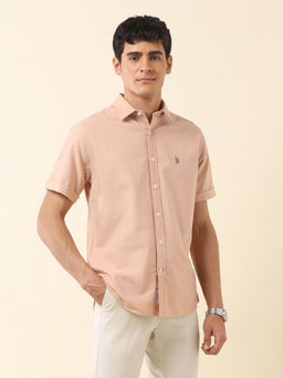 U.S. POLO ASSN. - Men Peach Solid Casual Shirt