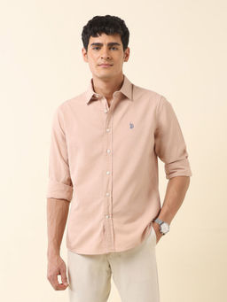U.S. POLO ASSN. - Men Peach Solid Casual Shirt