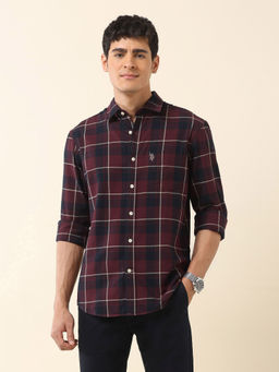 U.S. POLO ASSN. - Men Maroon Checks Casual Shirt