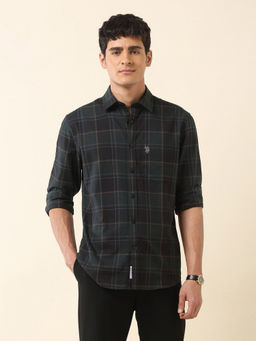 U.S. POLO ASSN. - Men Green Checks Casual Shirt