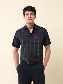 U.S. POLO ASSN. - Men Navy Blue Checks Formal Shirt