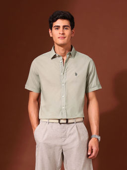 U.S. POLO ASSN. - Men Olive Solid Formal Shirt