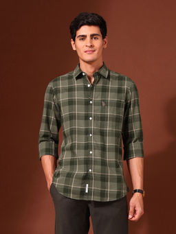 U.S. POLO ASSN. - Men Green Checks Casual Shirt