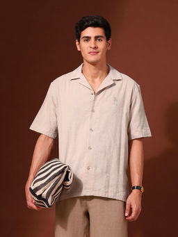 U.S. POLO ASSN. - Men Beige Textured Casual Shirt