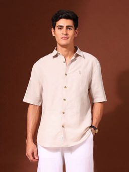 U.S. POLO ASSN. - Men Beige Solid Casual Shirt