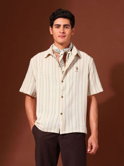 U.S. POLO ASSN. - Men Beige Stripes Casual Shirt