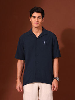 U.S. POLO ASSN. - Men Navy Blue Solid Casual Shirt