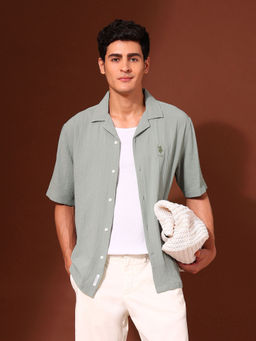 U.S. POLO ASSN. - Men Green Solid Casual Shirt