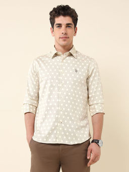U.S. POLO ASSN. - Men Beige Self Design Casual Shirt