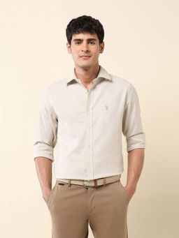 U.S. POLO ASSN. - Men Beige Solid Formal Shirt